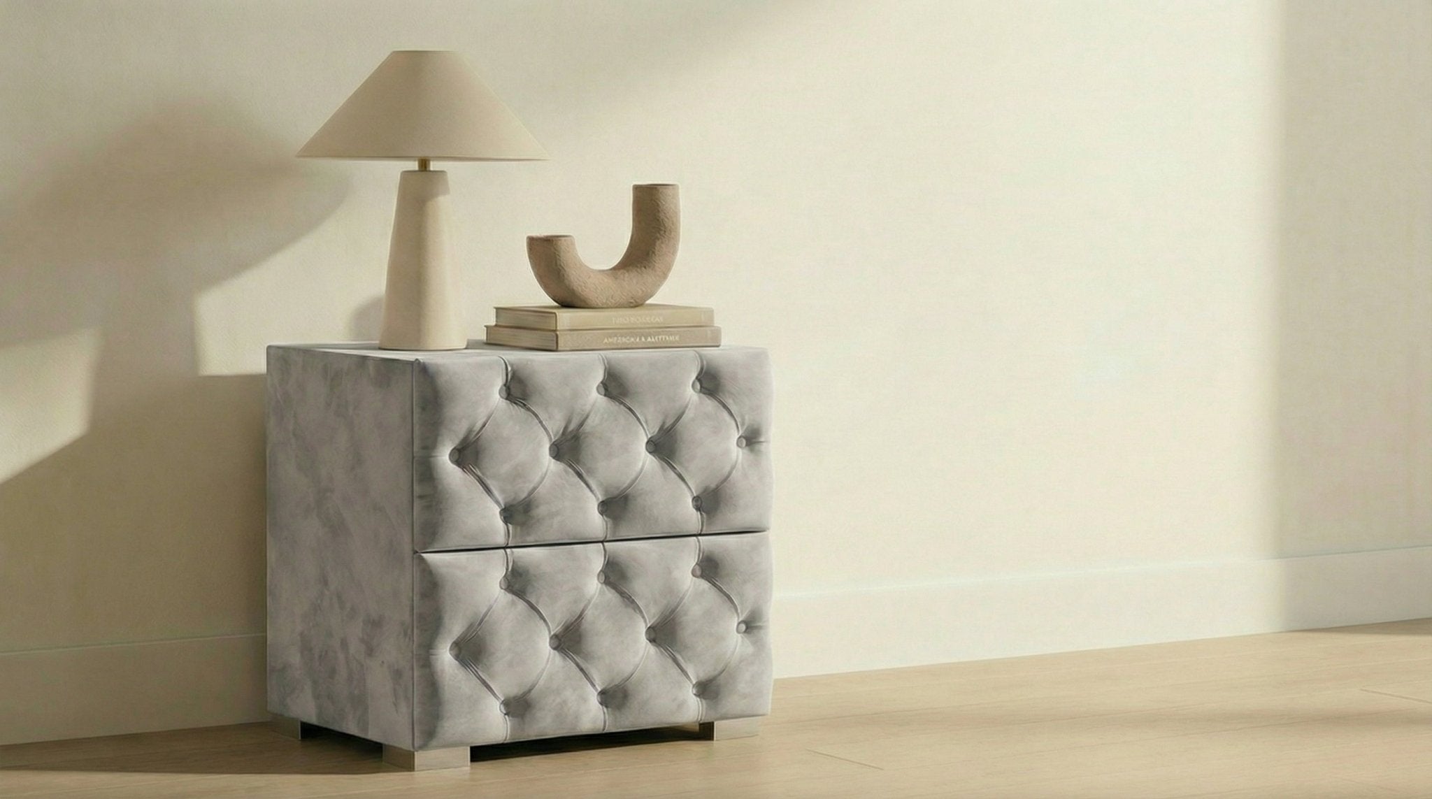 Table de chevet CAPITONNÉ en velours - TRUST INDUSTRIE - gris - 