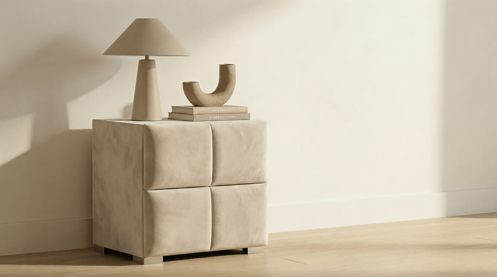 Table de chevet TOKYO en velours beige - TRUST INDUSTRIE - beige
