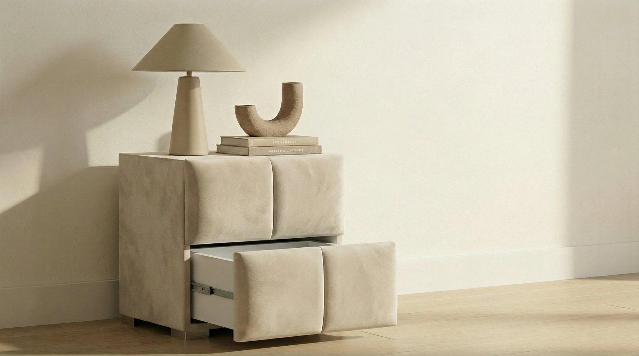 Table de chevet TOKYO en velours beige - TRUST INDUSTRIE - beige