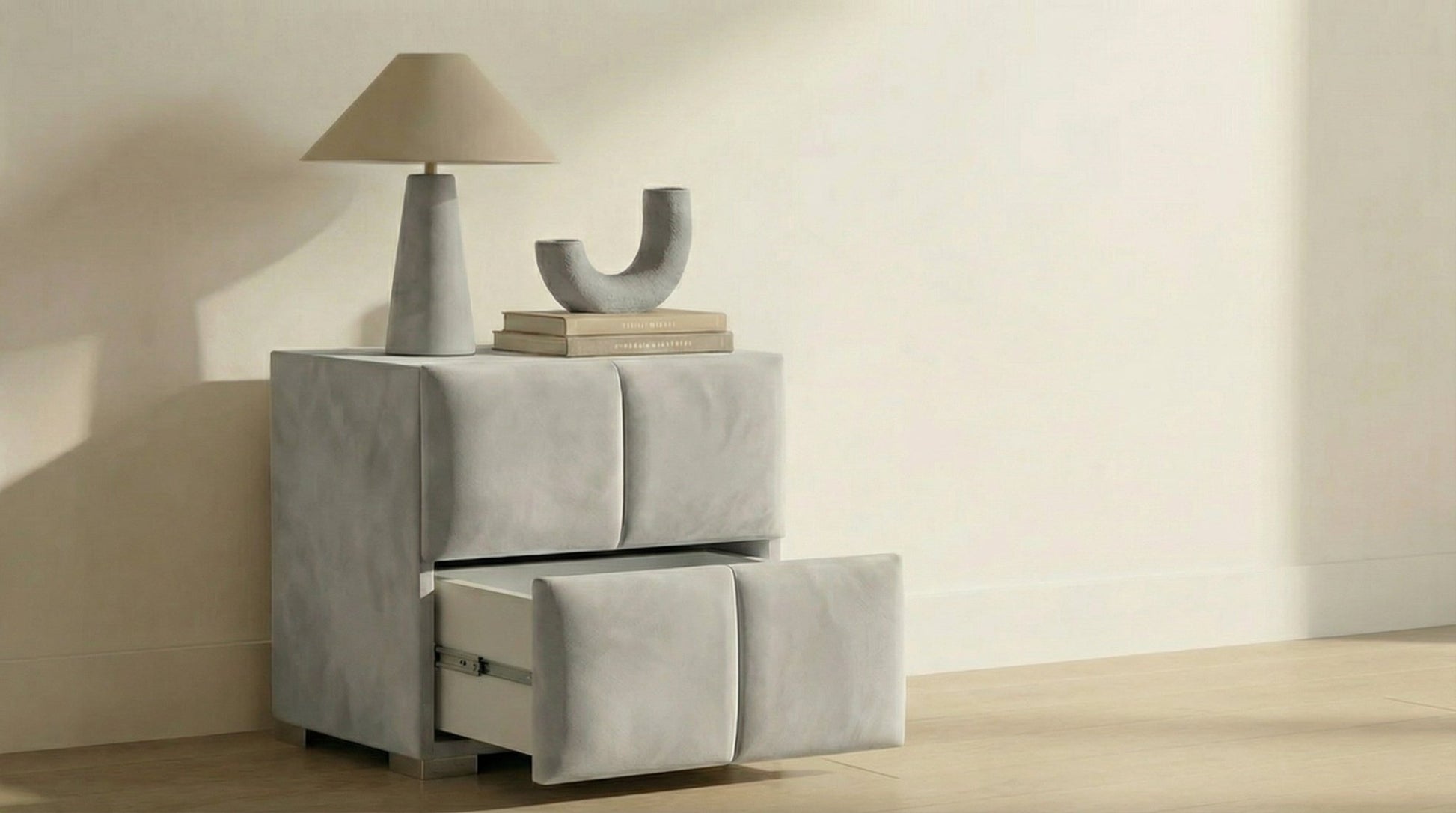 Table de chevet TOKYO en velours beige - TRUST INDUSTRIE - beige - 