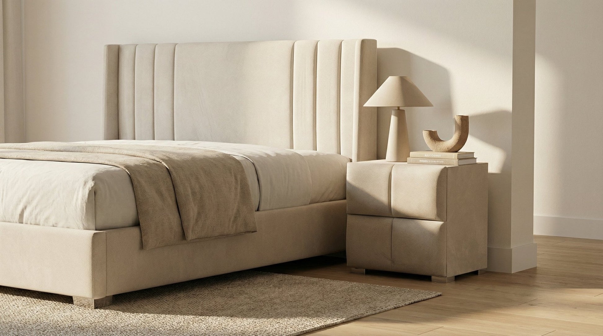 Table de chevet TOKYO en velours beige - TRUST INDUSTRIE - beige