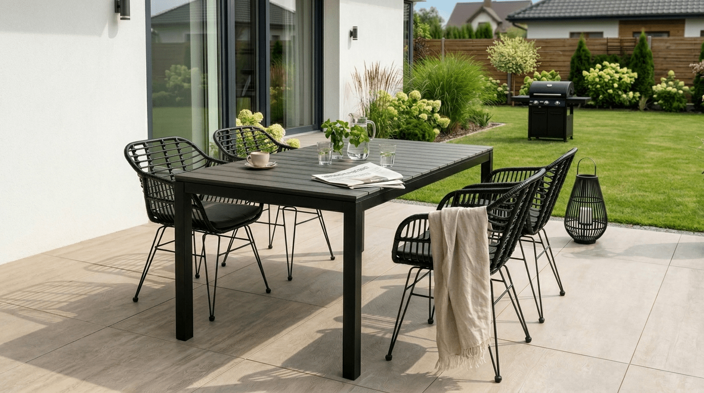 Table de jardin ARGOS extensible en métal et composite - TRUST INDUSTRIE - Chêne - 140–180 cm - 