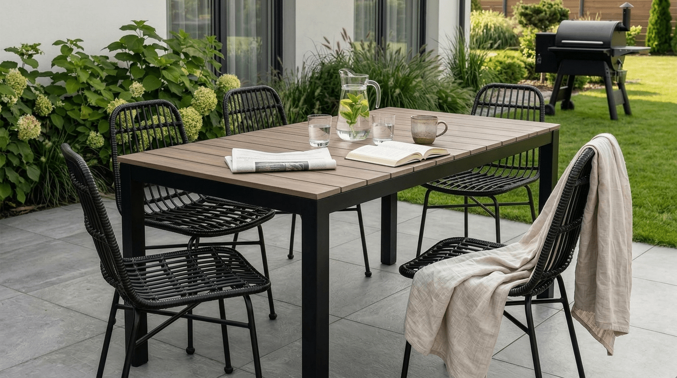 Table de jardin ARGOS extensible en métal et composite - TRUST INDUSTRIE - Chêne - 140–180 cm - 
