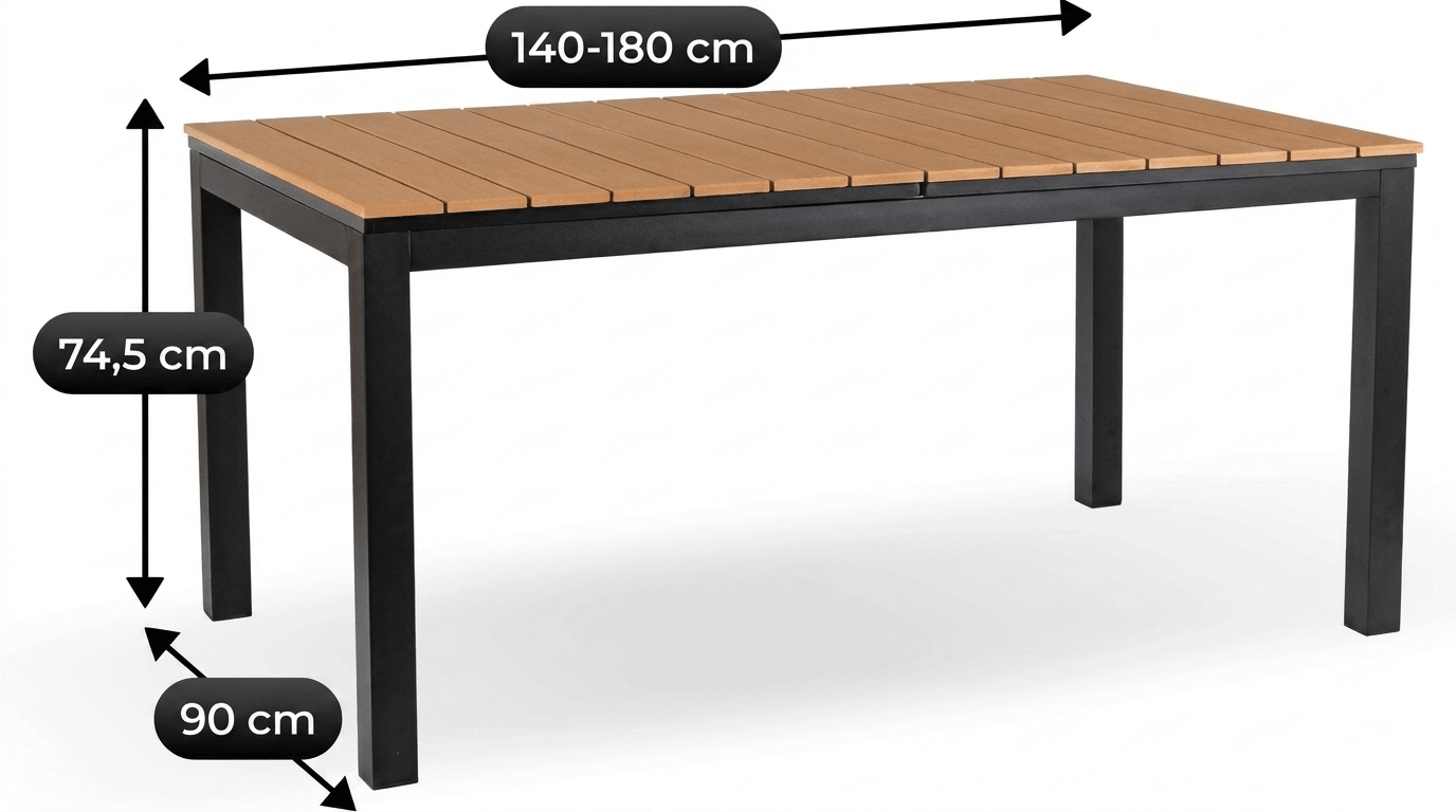 Table de jardin ARGOS extensible en métal et composite - TRUST INDUSTRIE - Chêne - 140–180 cm - 