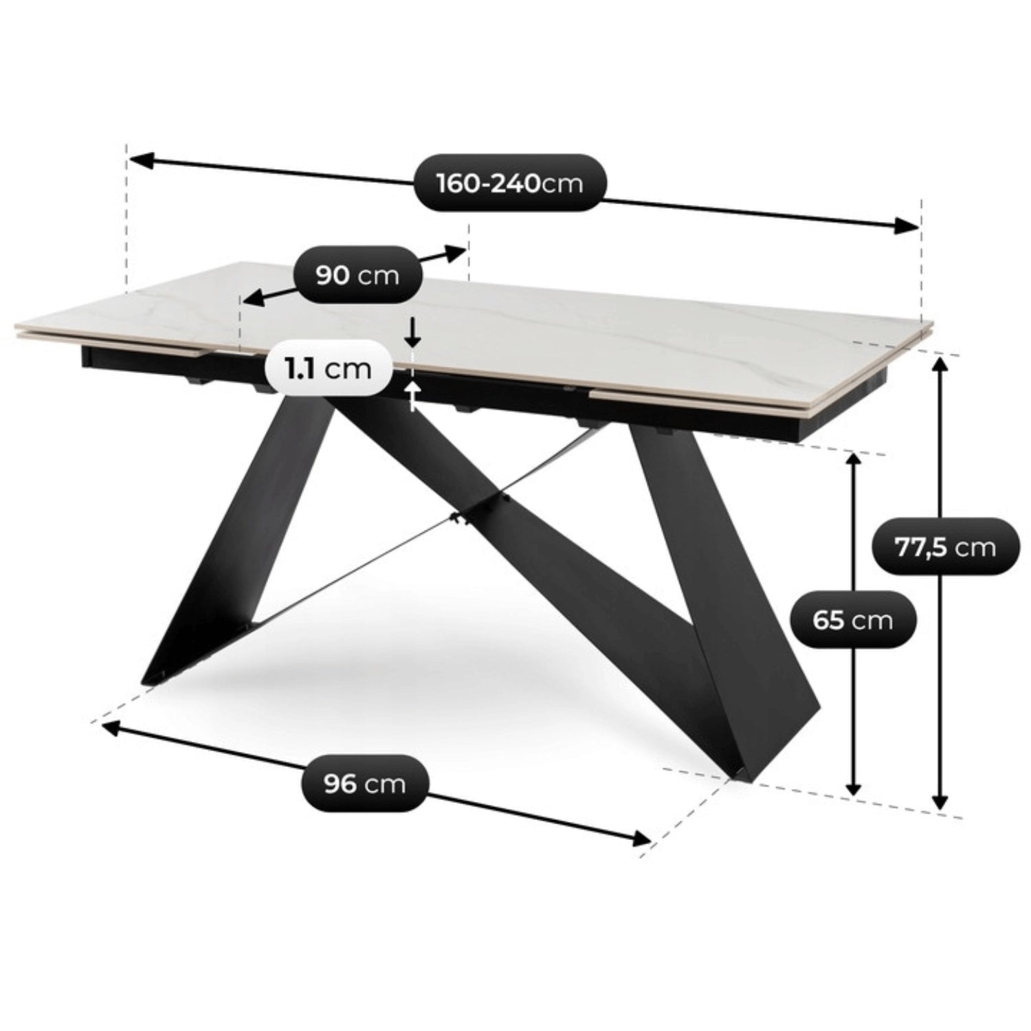 Table extensible céramique marbre 160 - 240 cm - TRUST INDUSTRIE - Marbré blanc - 
