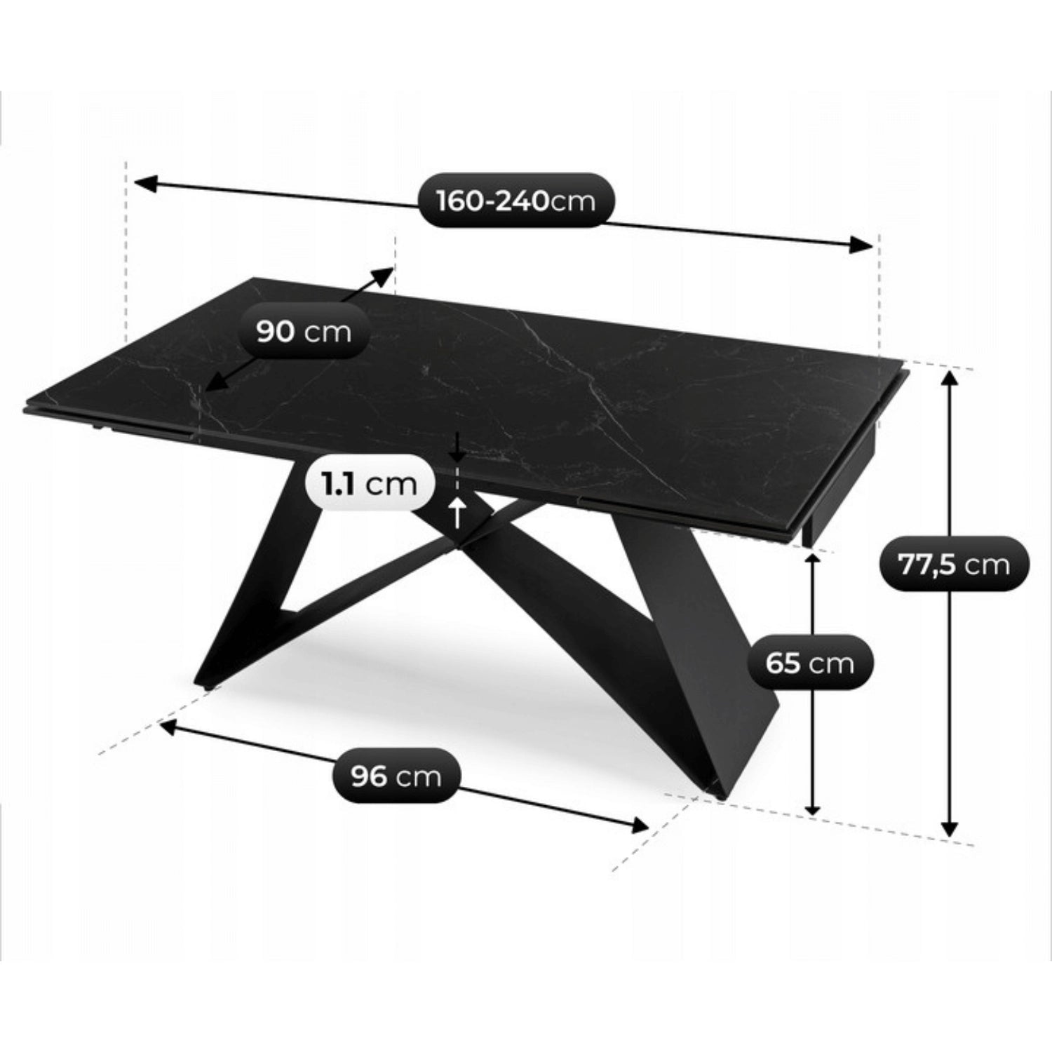 Table extensible céramique marbre 160 - 240 cm - TRUST INDUSTRIE - Marbré noir - 