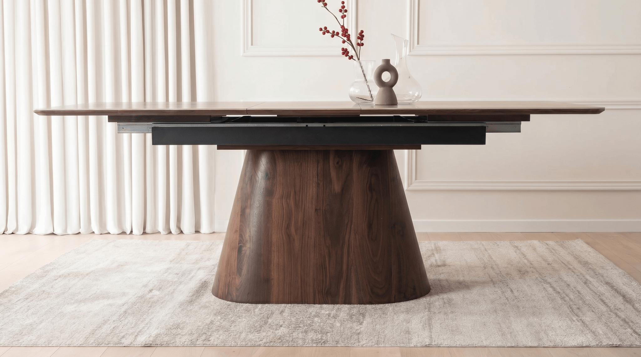 Table extensible en céramique LIZBONA 160 - 200 cm - TRUST INDUSTRIE - Marbre blanc - Effet Noyer - 