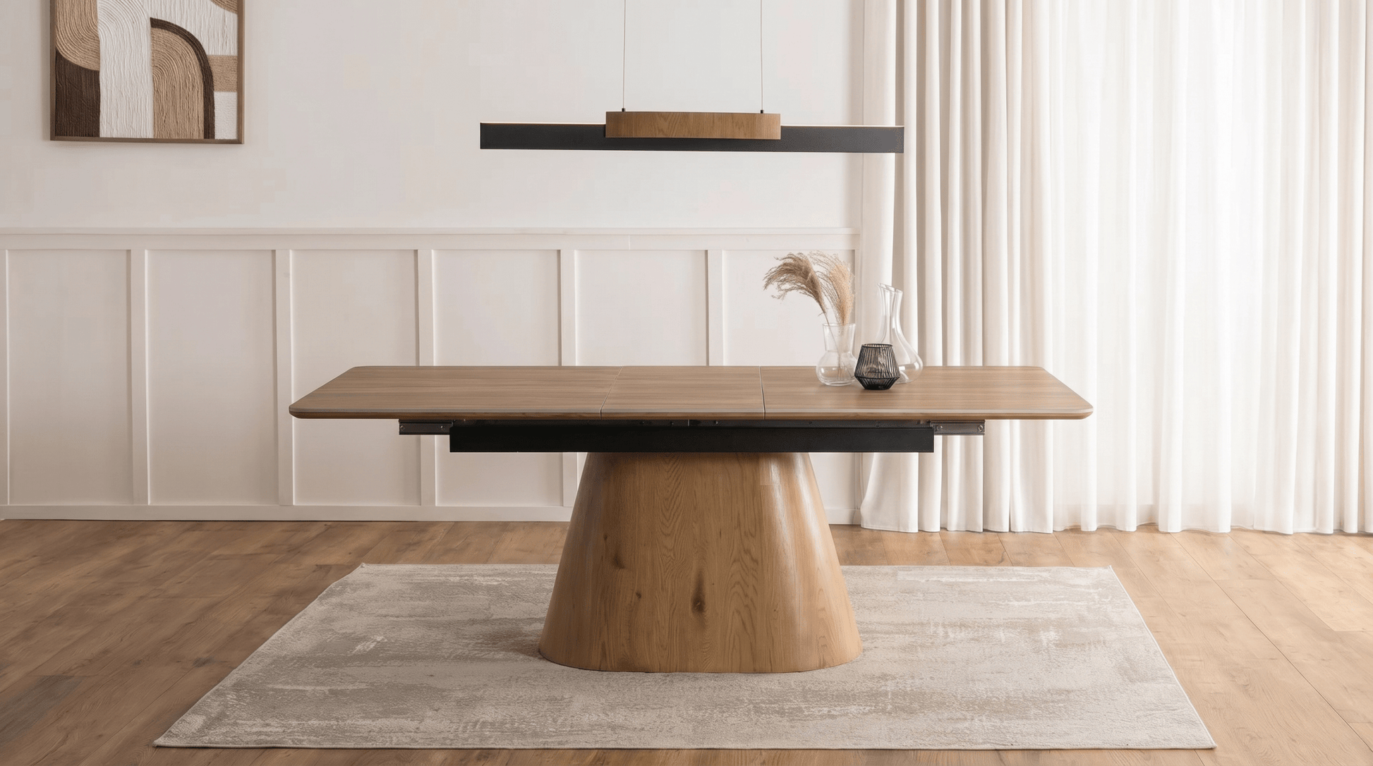 Table extensible en céramique LIZBONA 160 - 200 cm - TRUST INDUSTRIE - Marbre blanc - Effet Noyer - 