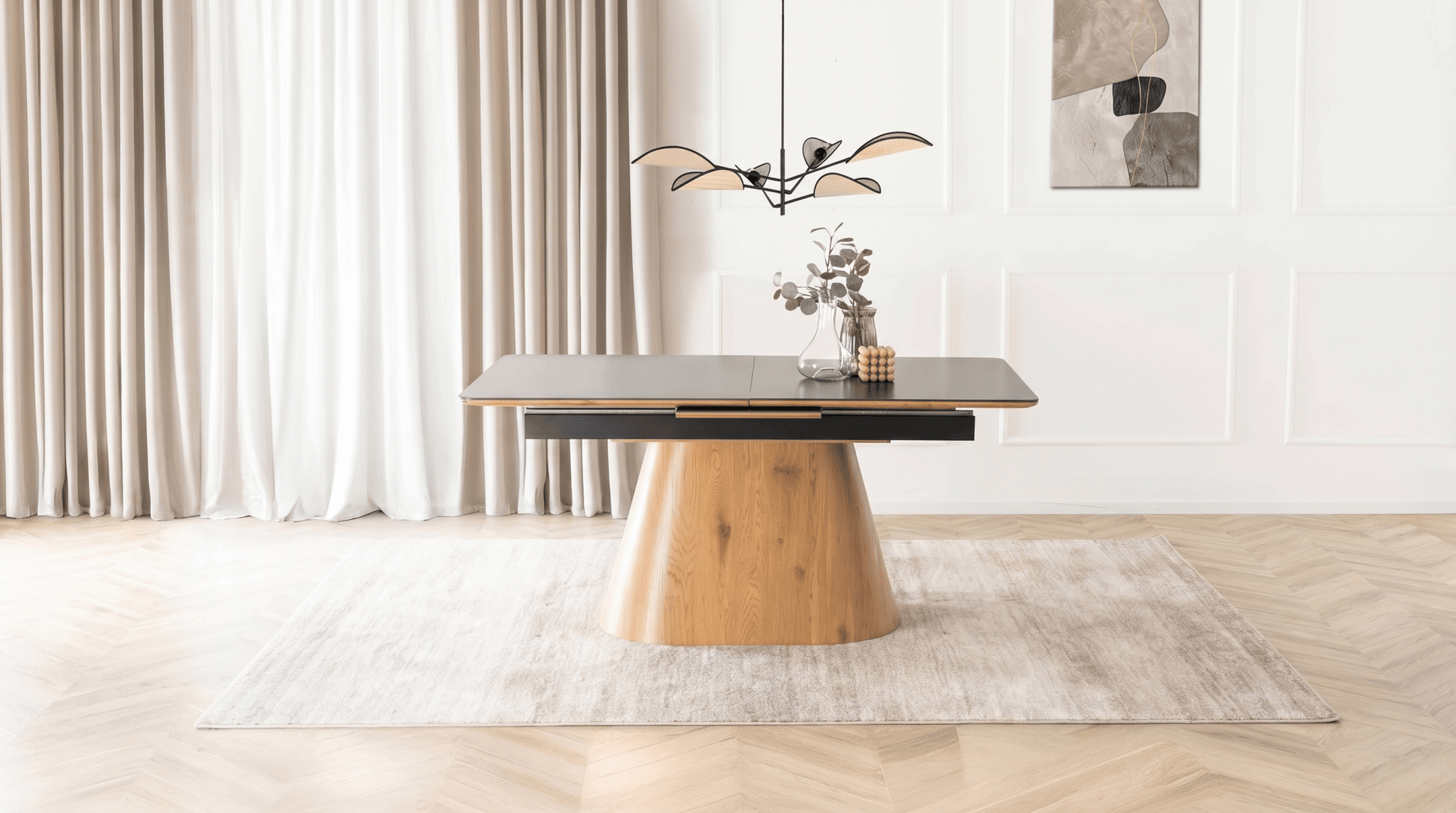 Table extensible en céramique LIZBONA 160 - 200 cm - TRUST INDUSTRIE - Marbre blanc - Effet Noyer - 