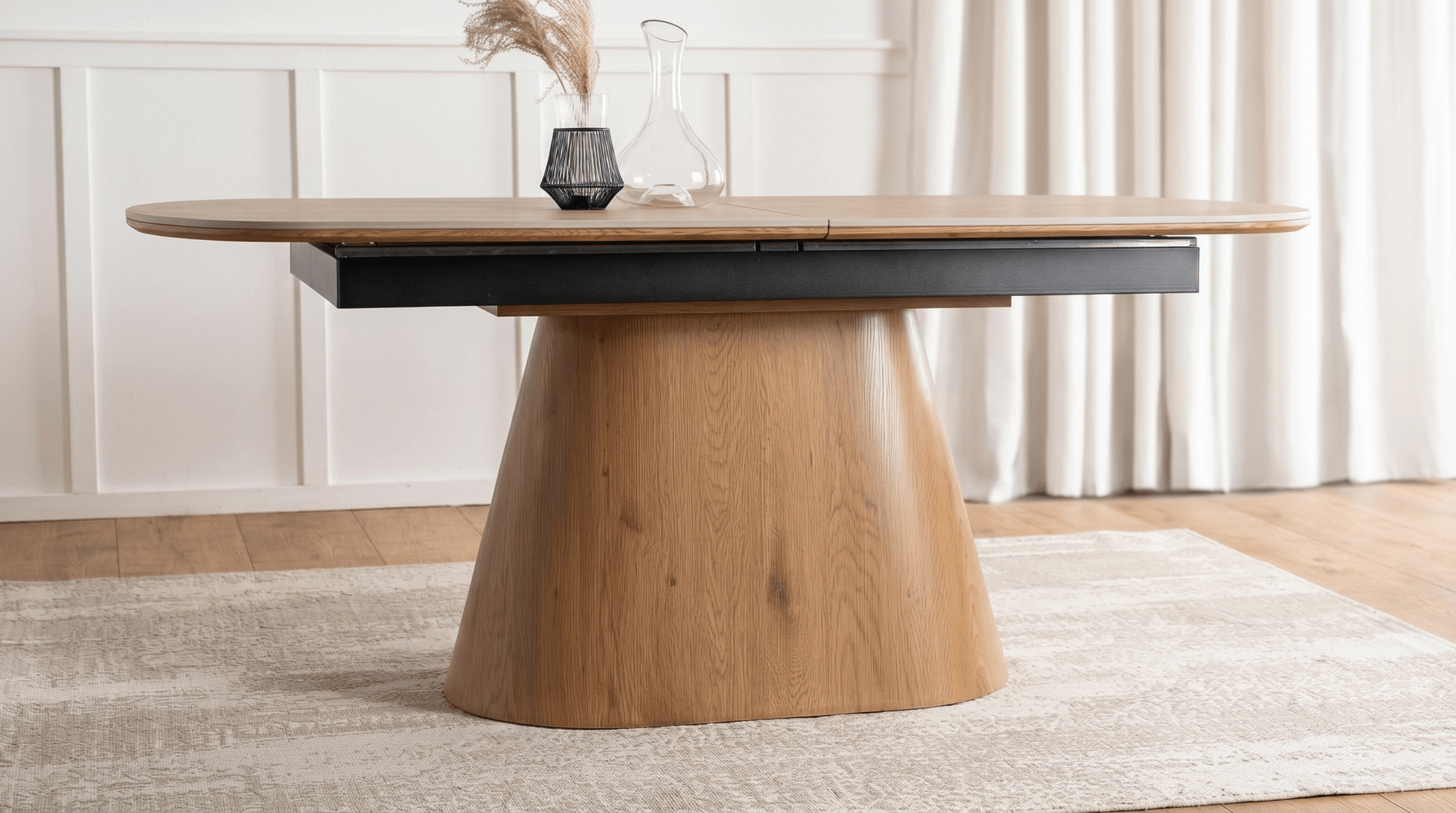 Table extensible en céramique LIZBONA 160 - 200 cm - TRUST INDUSTRIE - Marbre blanc - Effet Noyer - 