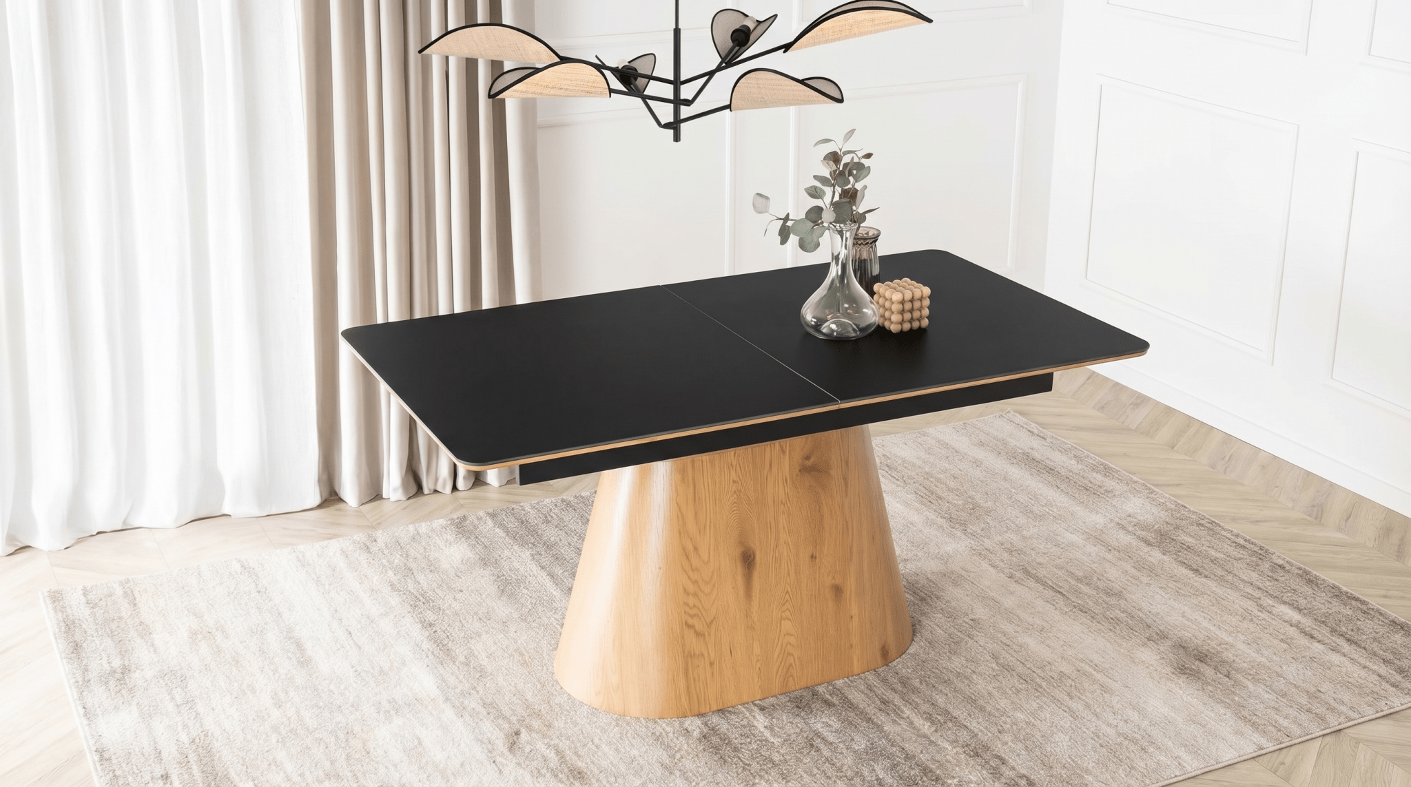 Table extensible en céramique LIZBONA 160 - 200 cm - TRUST INDUSTRIE - Marbre blanc - Effet Noyer - 