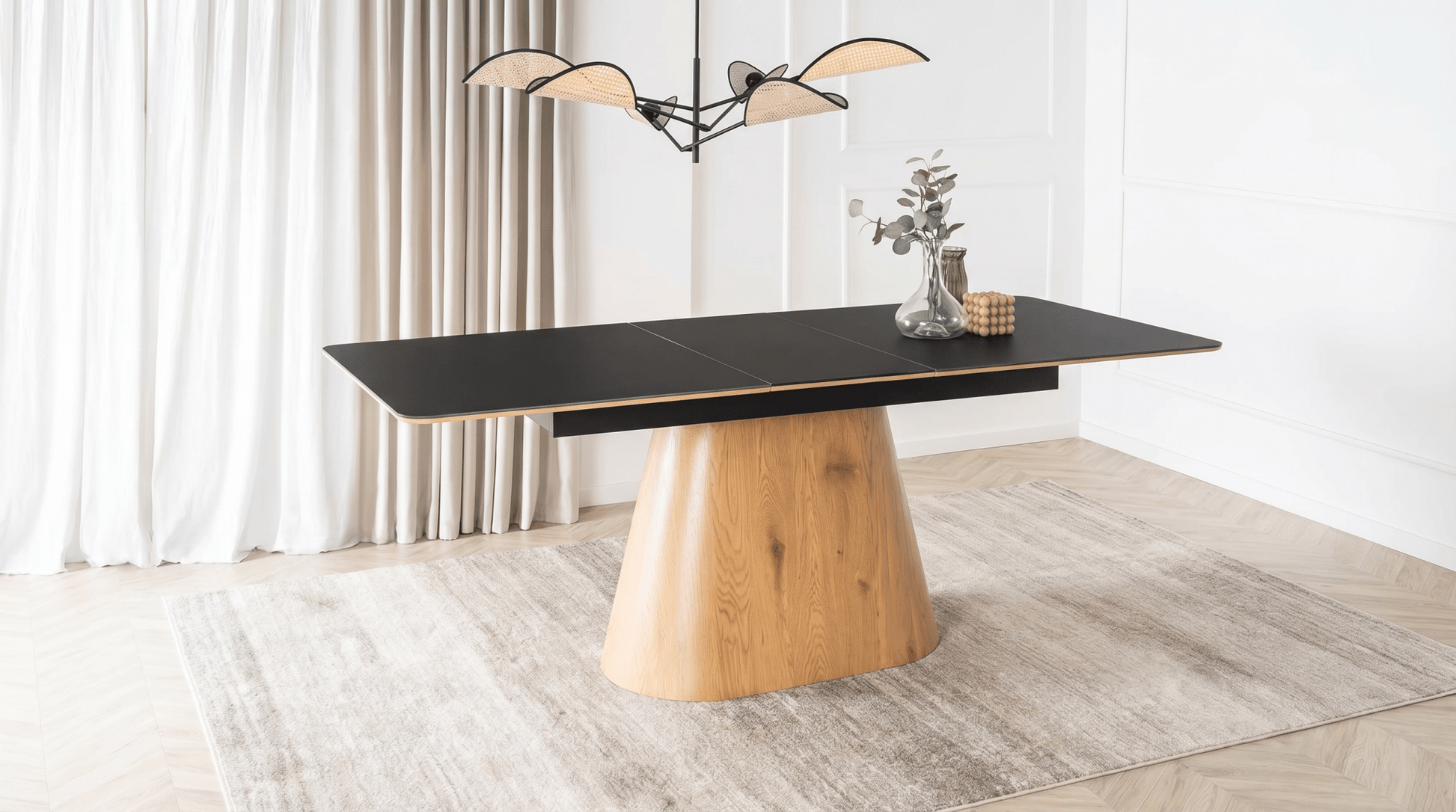 Table extensible en céramique LIZBONA 160 - 200 cm - TRUST INDUSTRIE - Marbre blanc - Effet Noyer - 