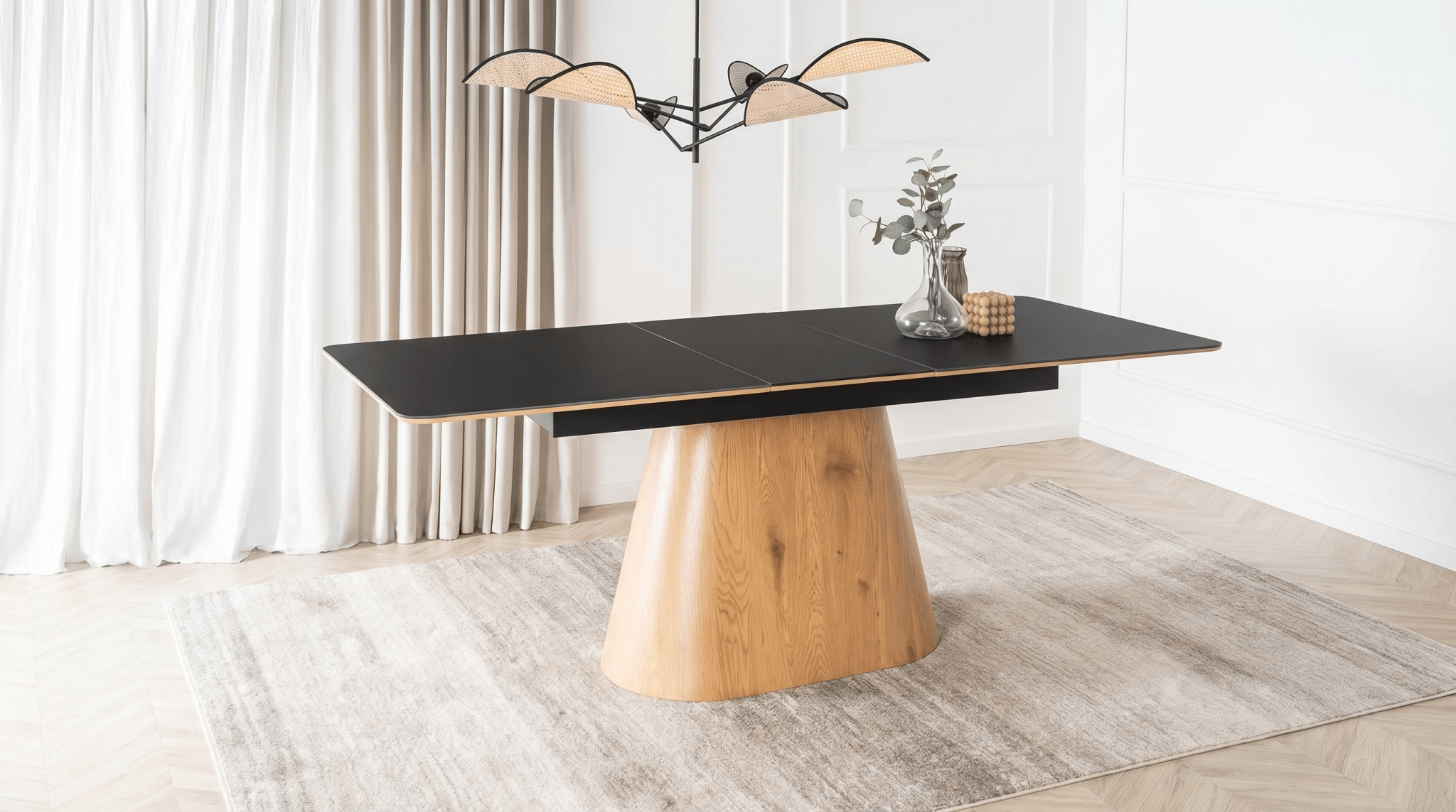 Table extensible en céramique LIZBONA 160 - 200 cm - TRUST INDUSTRIE - Marbre blanc - Effet Noyer - 
