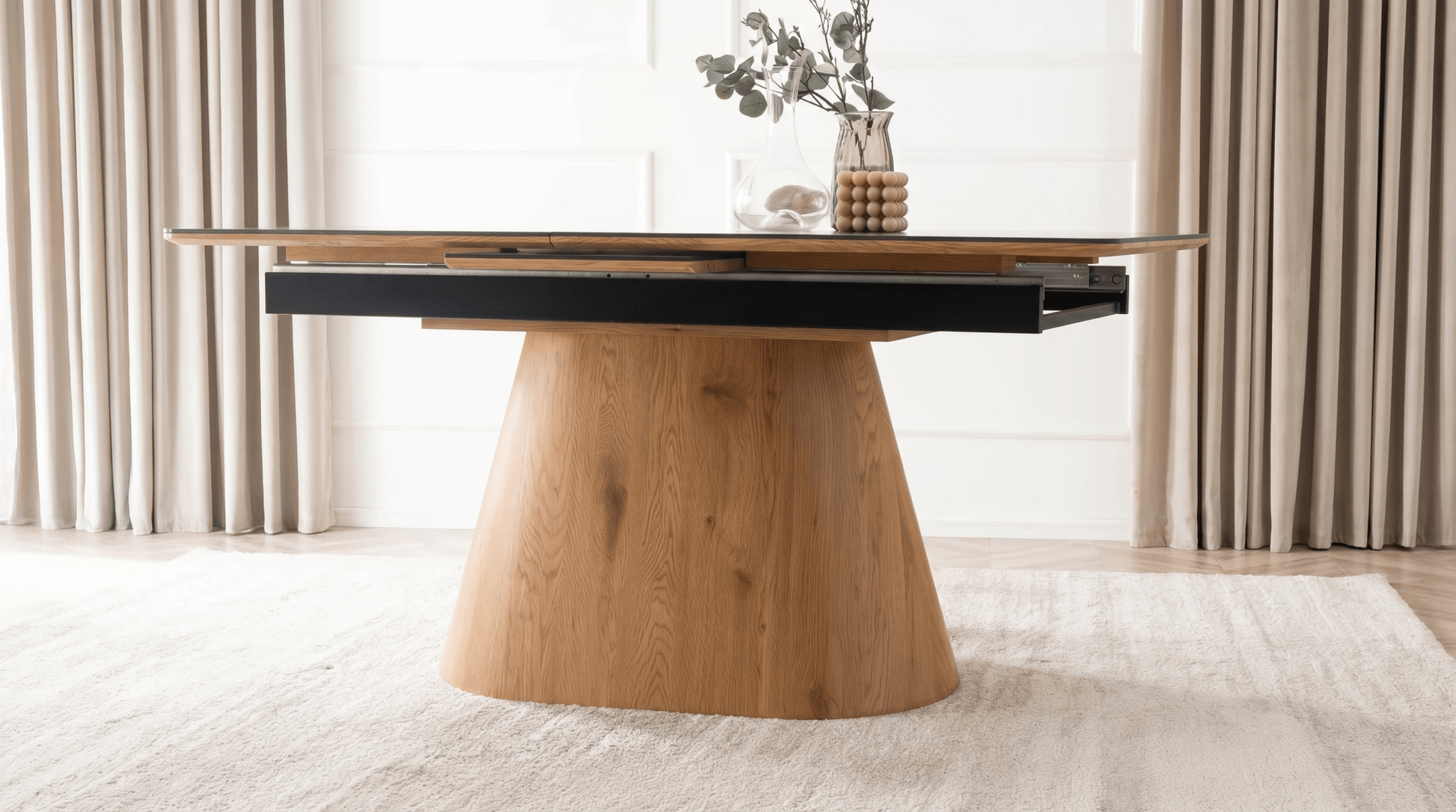 Table extensible en céramique LIZBONA 160 - 200 cm - TRUST INDUSTRIE - Marbre blanc - Effet Noyer - 