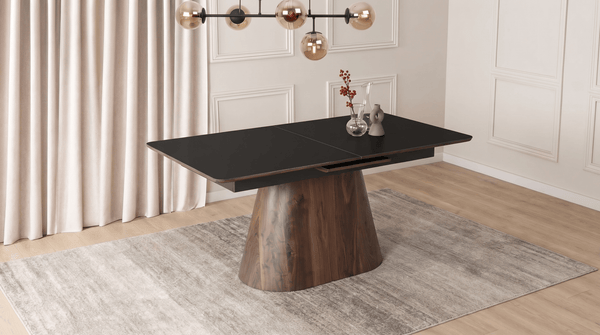 Table extensible en céramique LIZBONA 160 - 200 cm - TRUST INDUSTRIE - Marbre blanc - Effet Noyer - 