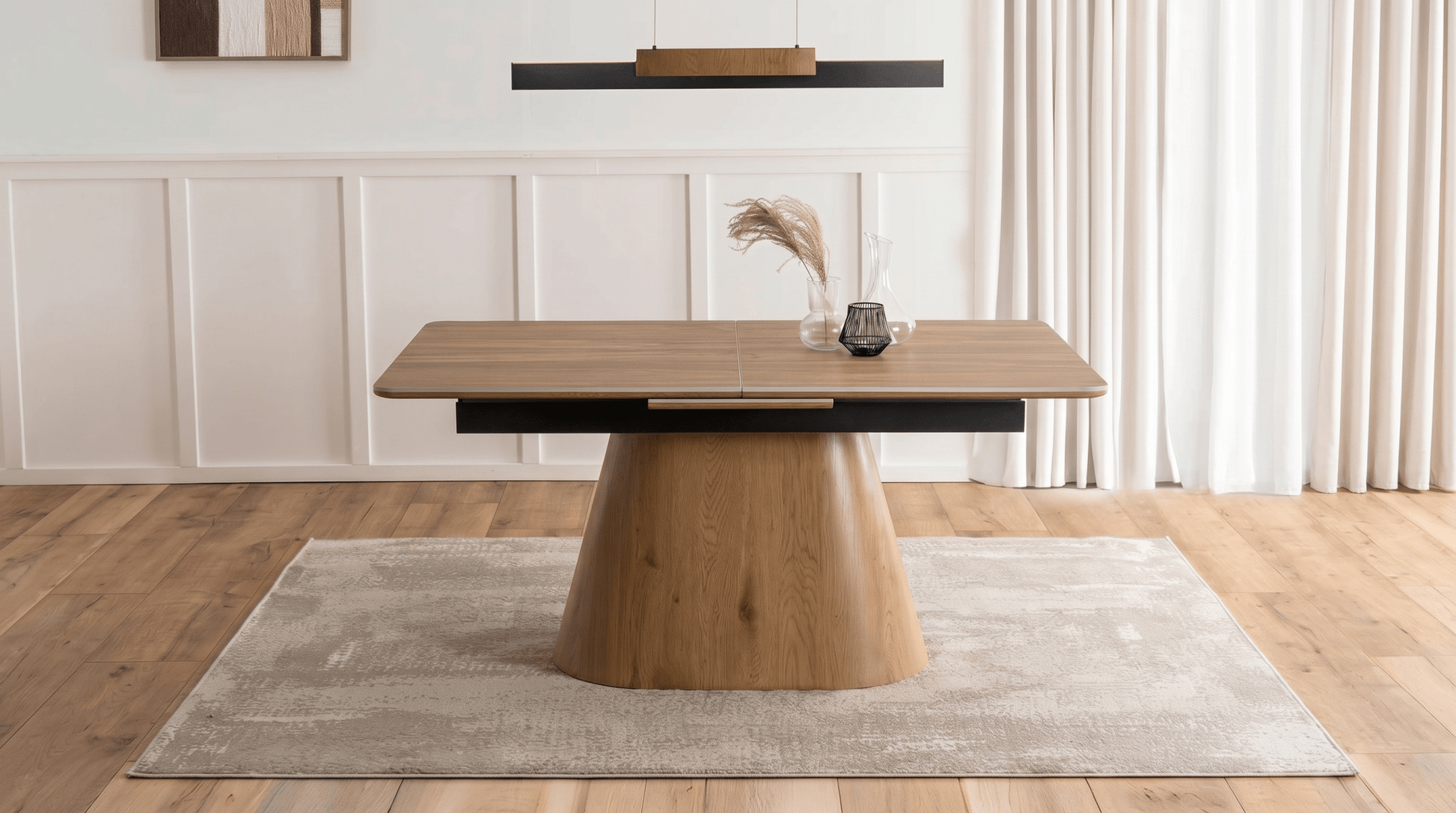 Table extensible en céramique LIZBONA 160 - 200 cm - TRUST INDUSTRIE - Marbre blanc - Effet Noyer - 