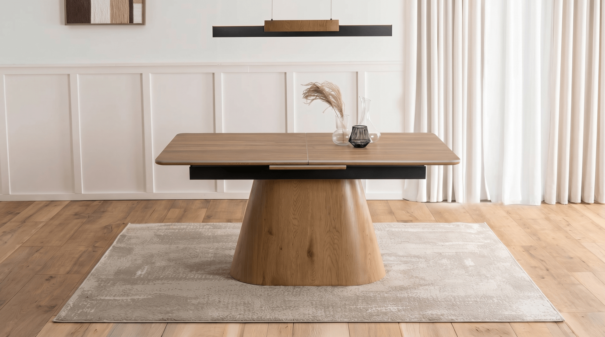 Table extensible en céramique LIZBONA 160 - 200 cm - TRUST INDUSTRIE - Marbre blanc - Effet Noyer - 