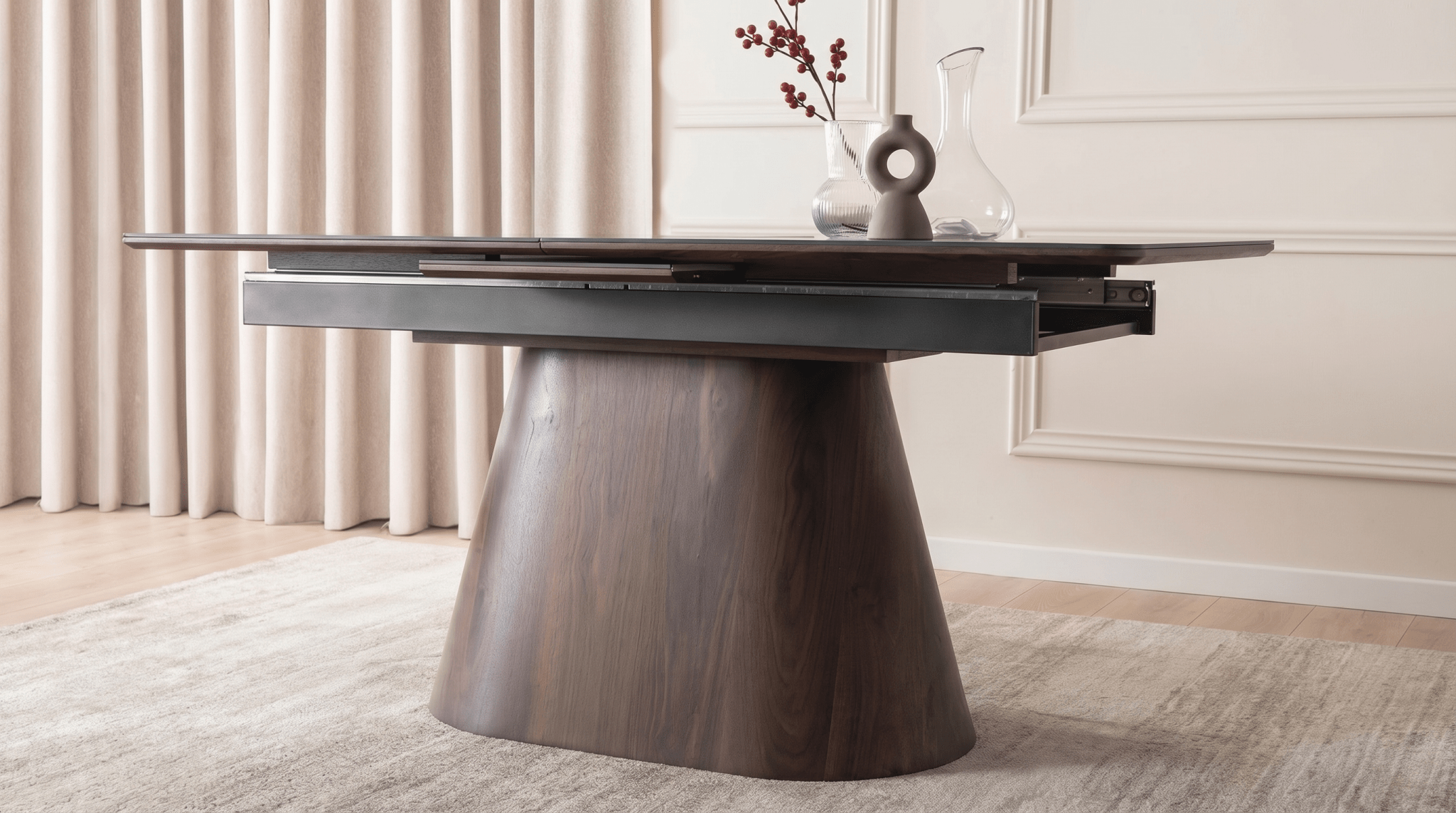 Table extensible en céramique LIZBONA 160 - 200 cm - TRUST INDUSTRIE - Marbre blanc - Effet Noyer - 