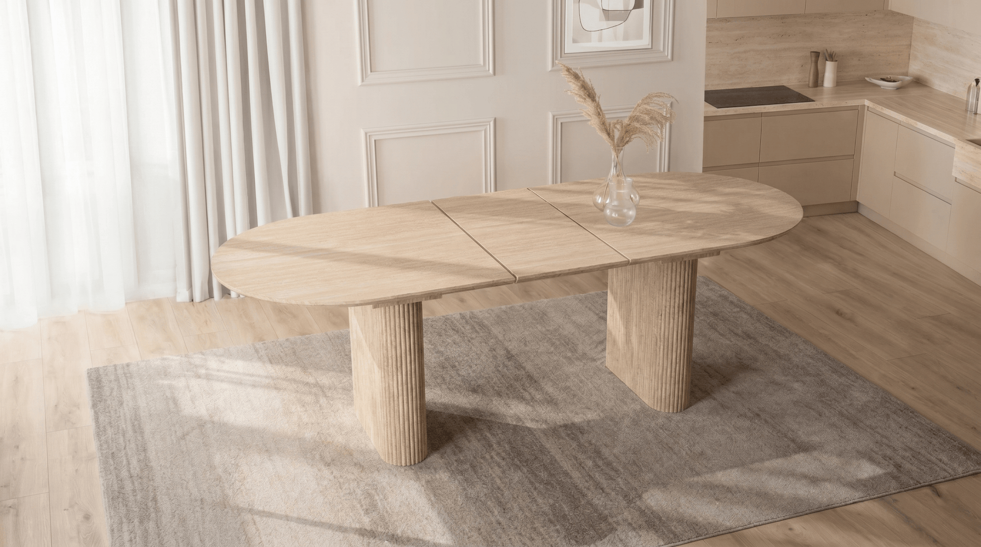 Table OVALE extensible 180 - 220 cm effet travertin - TRUST INDUSTRIE - Effet travertin - 