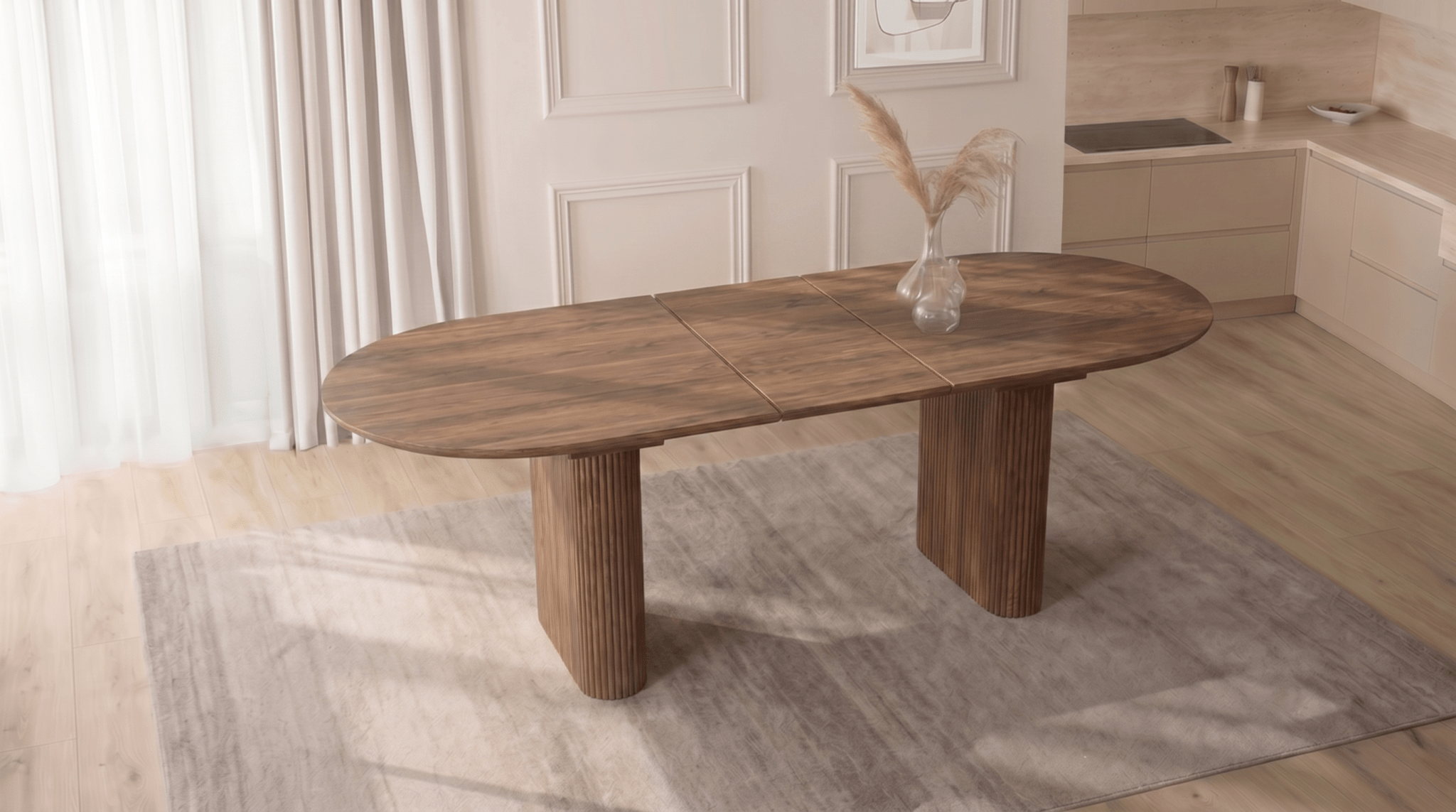 Table OVALE extensible 180 - 220 cm effet travertin - TRUST INDUSTRIE - Effet noyer - 