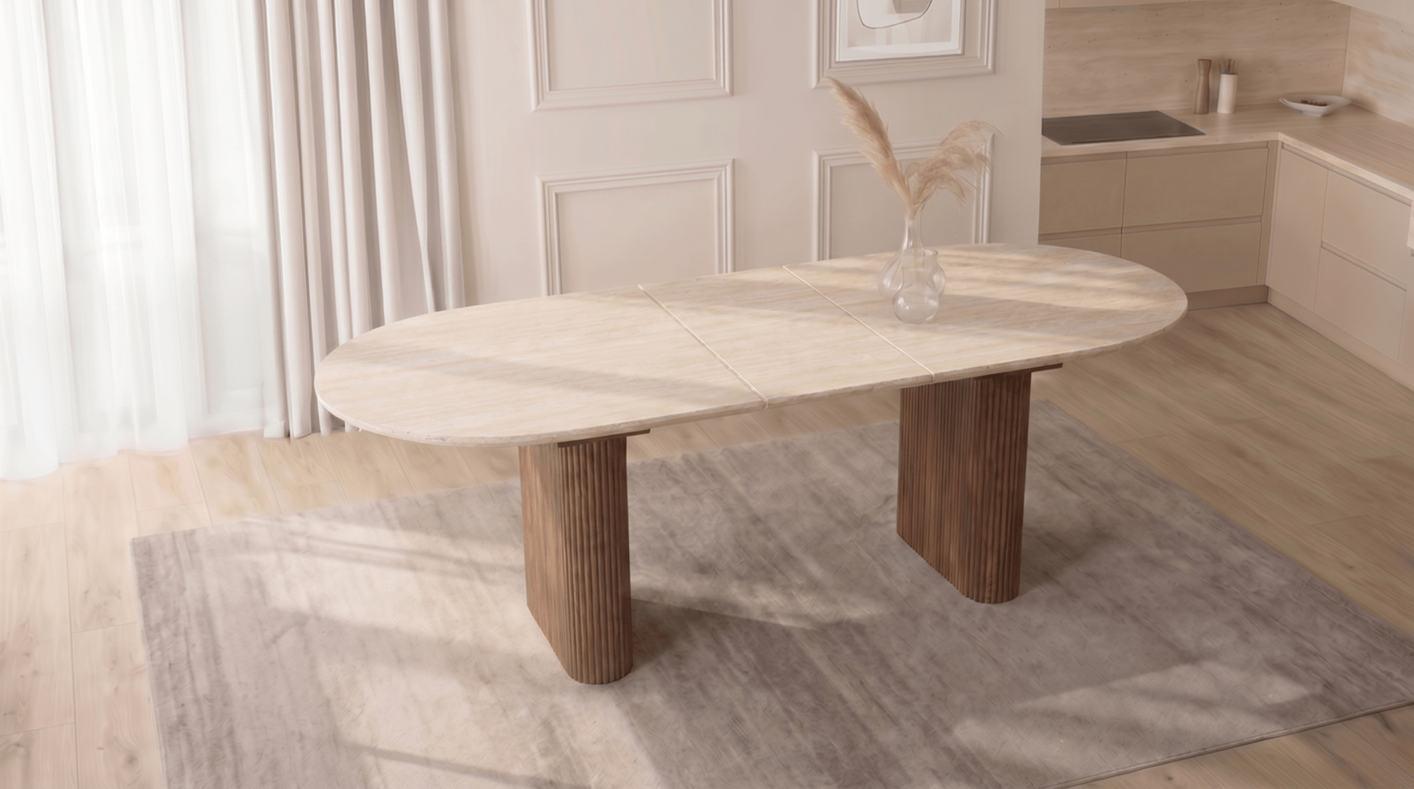 Table OVALE extensible 180 - 220 cm effet travertin - TRUST INDUSTRIE - Mix - 