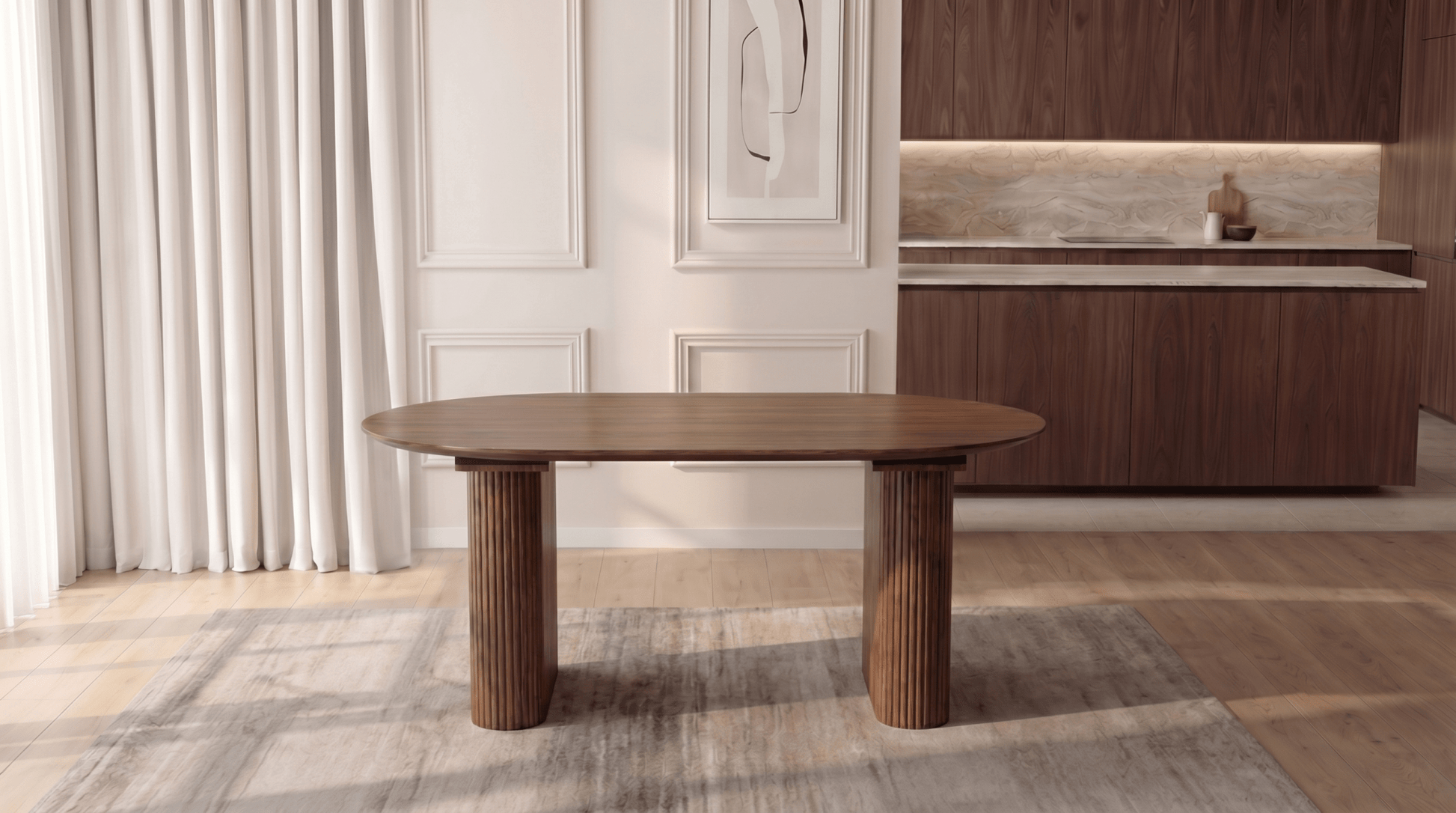 Table OVALE extensible 180 - 220 cm effet travertin - TRUST INDUSTRIE - Effet noyer - 
