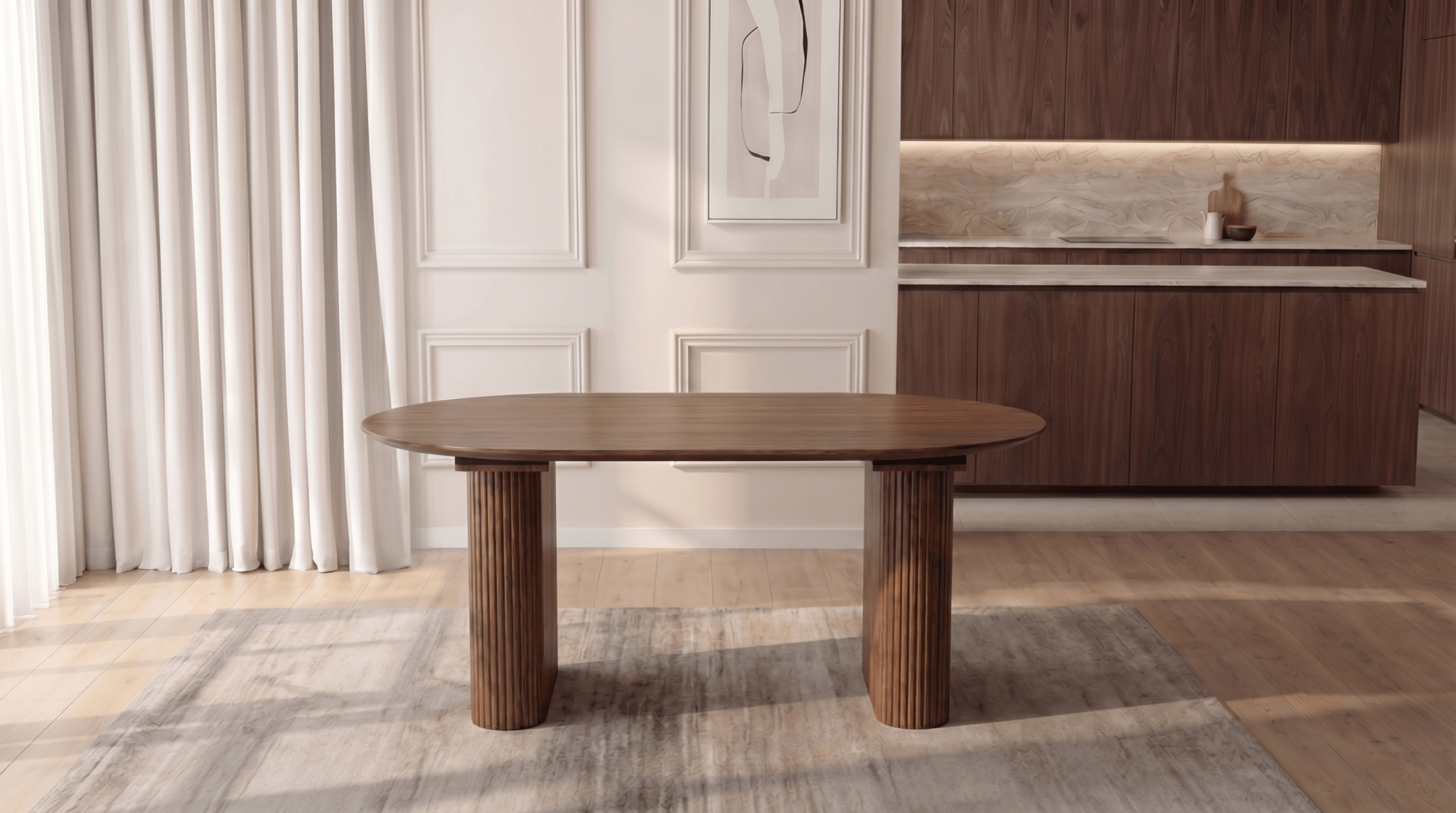 Table OVALE extensible 180 - 220 cm effet travertin - TRUST INDUSTRIE - Effet noyer - 