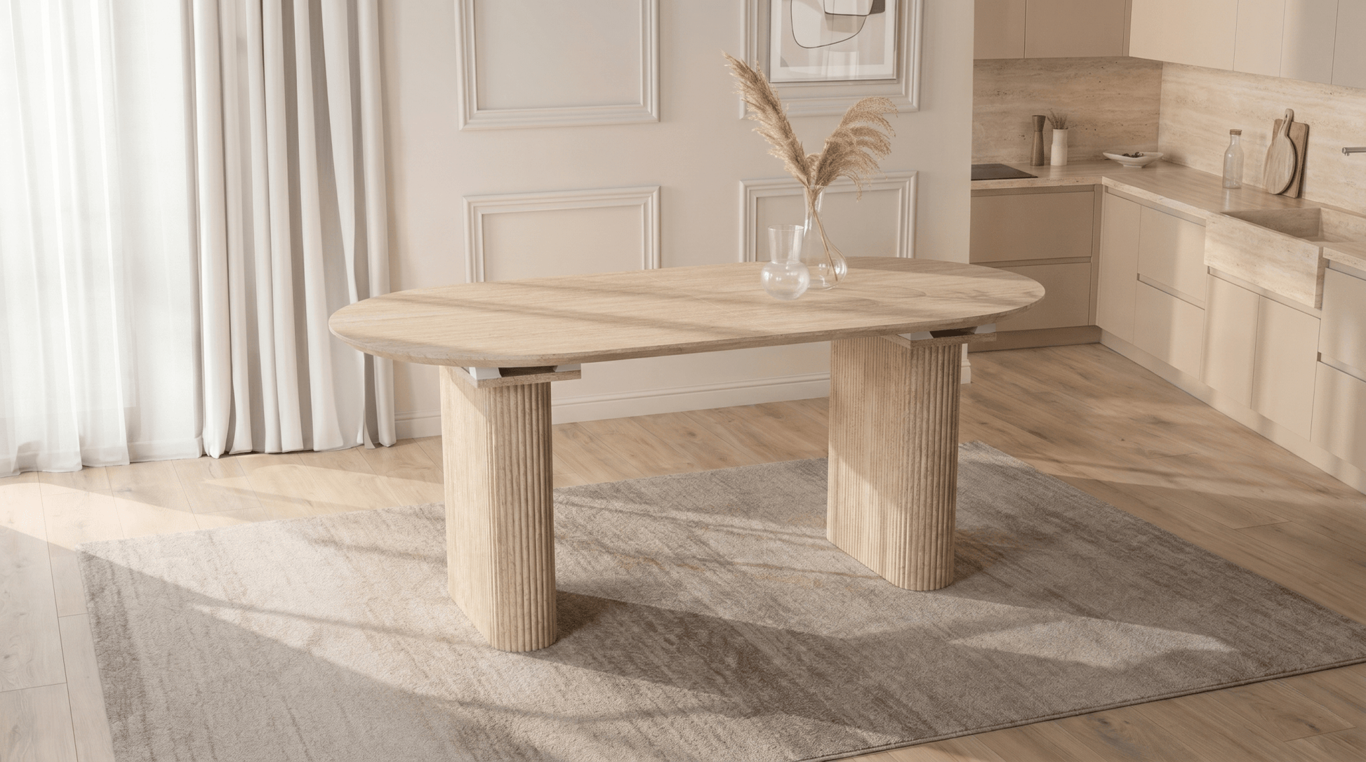 Table OVALE extensible 180 - 220 cm effet travertin - TRUST INDUSTRIE - Effet travertin - 