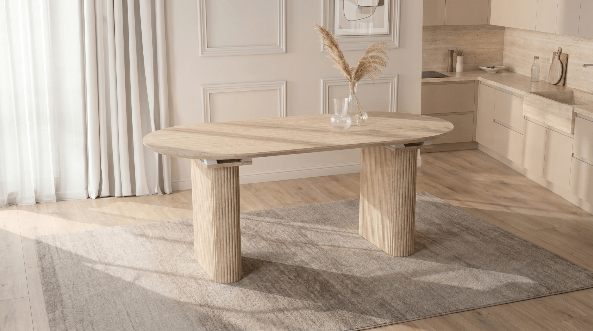 Table OVALE extensible 180 - 220 cm effet travertin - TRUST INDUSTRIE - Effet travertin - 