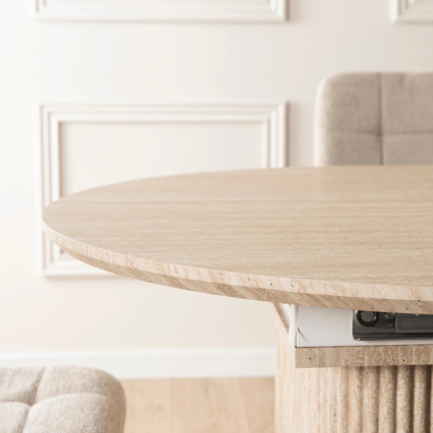 Table OVALE extensible 180 - 220 cm effet travertin - TRUST INDUSTRIE - Effet noyer - 