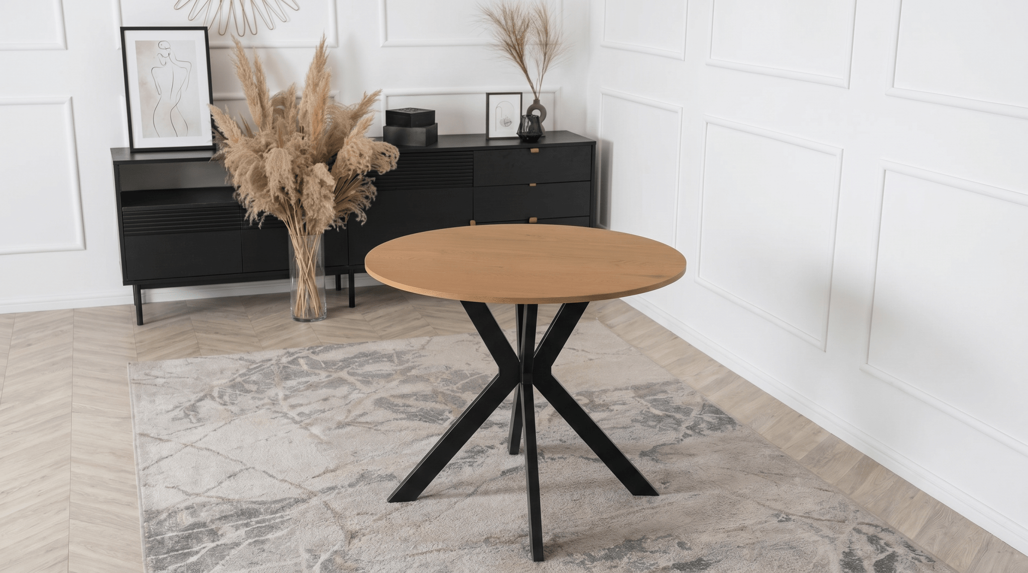 Table ronde 90 cm LAUREN - TRUST INDUSTRIE - Chêne doré - 