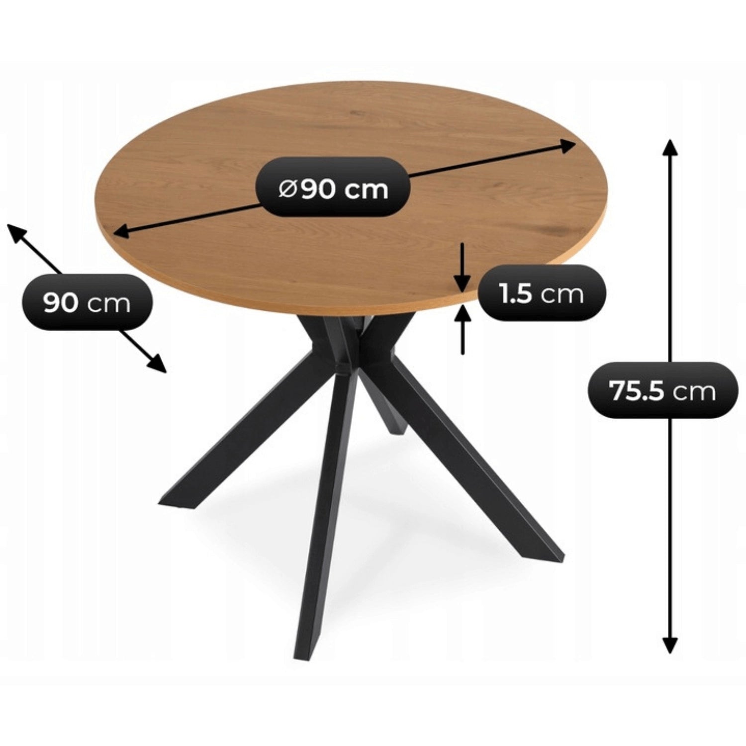 Table ronde 90 cm LAUREN - TRUST INDUSTRIE - Chêne doré - 
