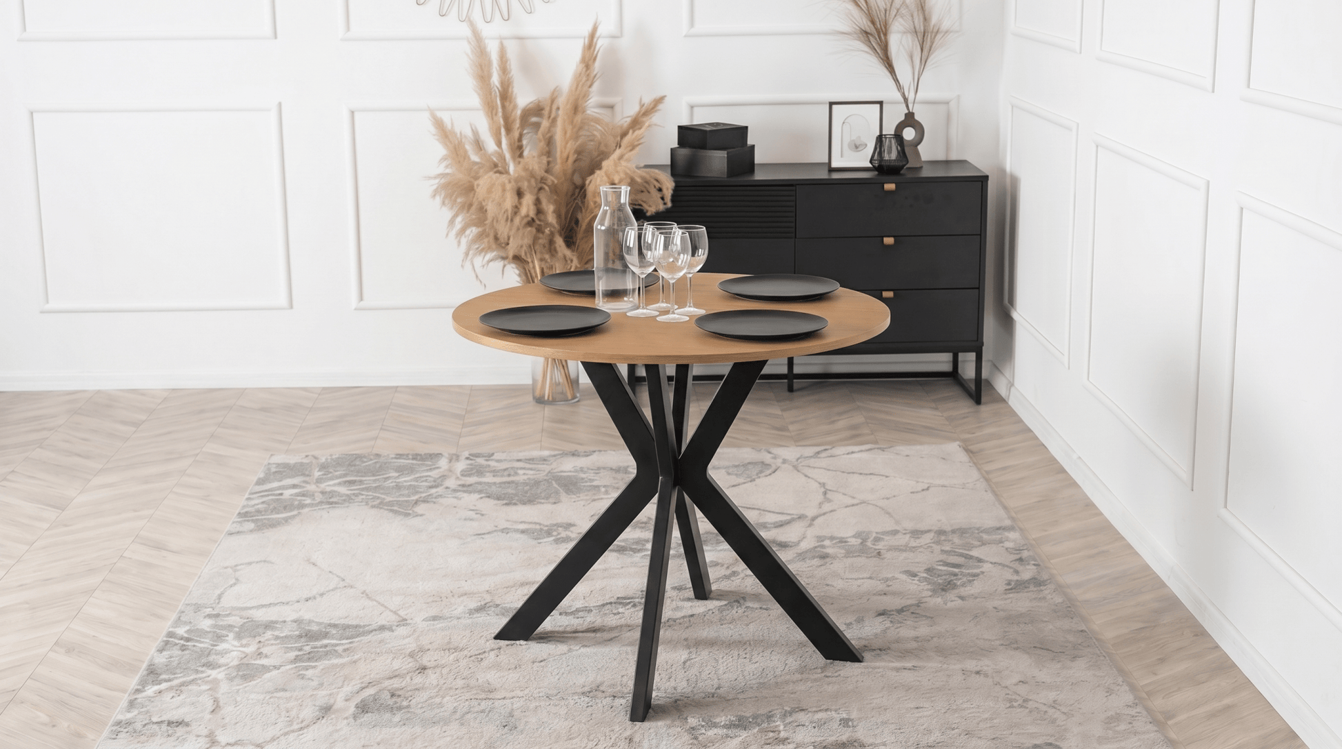 Table ronde 90 cm LAUREN - TRUST INDUSTRIE - Chêne doré - 
