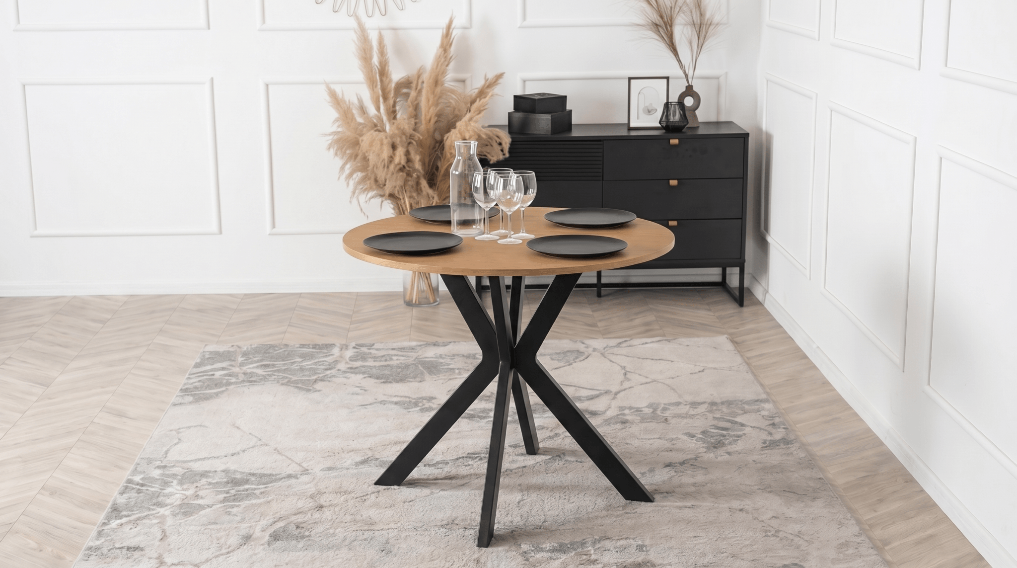 Table ronde 90 cm LAUREN - TRUST INDUSTRIE - Chêne doré - 