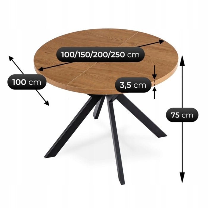 Table ronde extensible 100 - 250 cm LUKAS - TRUST INDUSTRIE - Chêne doré - 