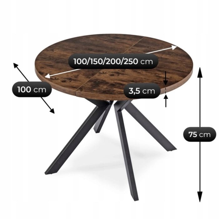 Table ronde extensible 100 - 250 cm LUKAS - TRUST INDUSTRIE - Chêne rustique - 