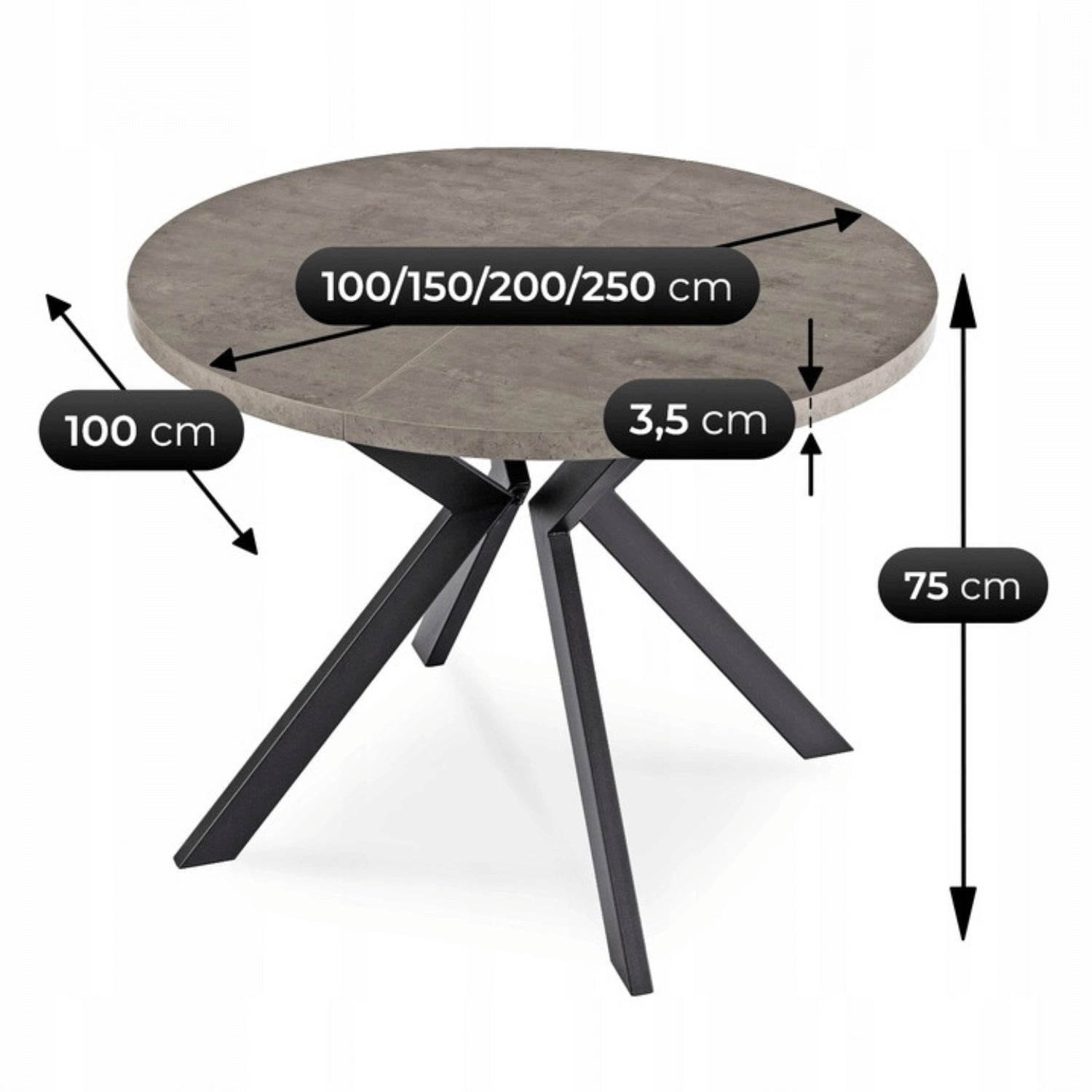 Table ronde extensible 100 - 250 cm LUKAS - TRUST INDUSTRIE - Béton - 