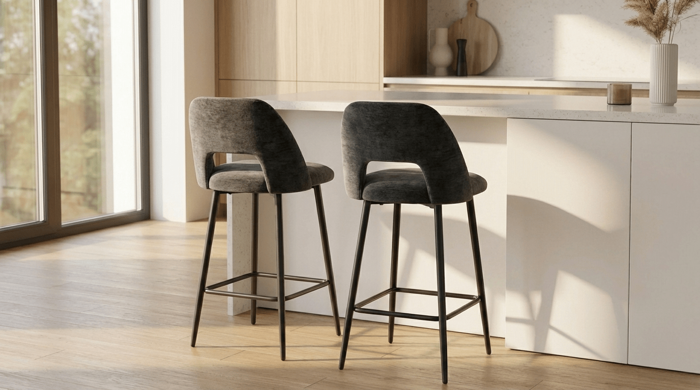 Tabouret de bar ESMEE anthracite design en tissu et métal - TRUST INDUSTRIE - 