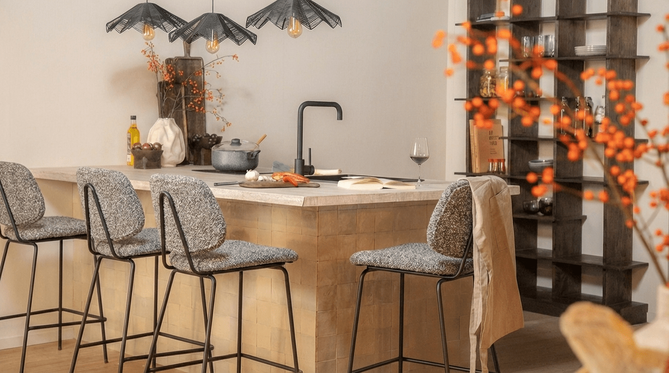 Tabouret de bar JON design en métal et tissu - TRUST INDUSTRIE - Beige - 