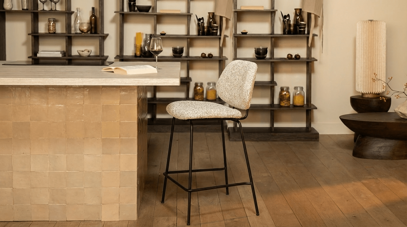 Tabouret de bar JON design en métal et tissu - TRUST INDUSTRIE - Beige - 