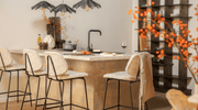 Tabouret de bar JON design en métal et tissu - TRUST INDUSTRIE - Beige - 
