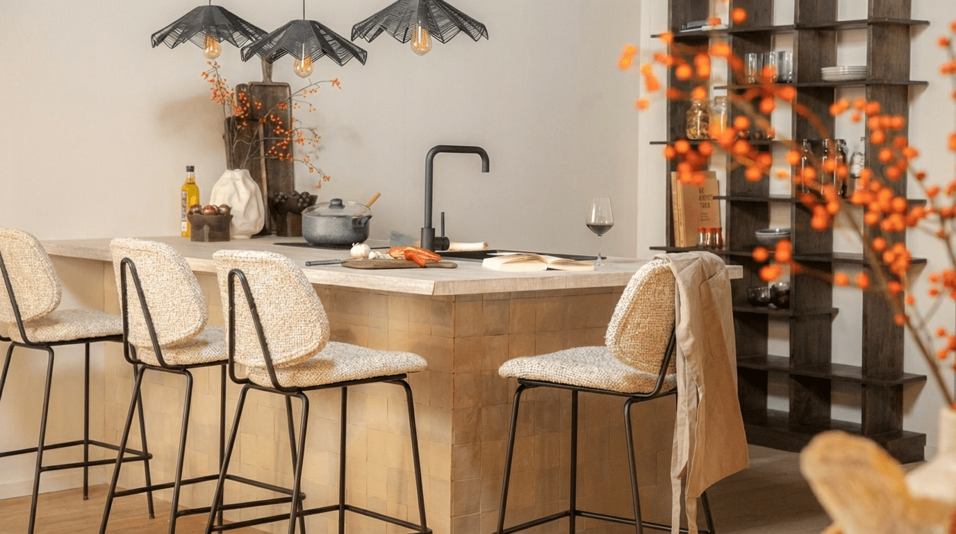 Tabouret de bar JON design en métal et tissu - TRUST INDUSTRIE - Beige - 