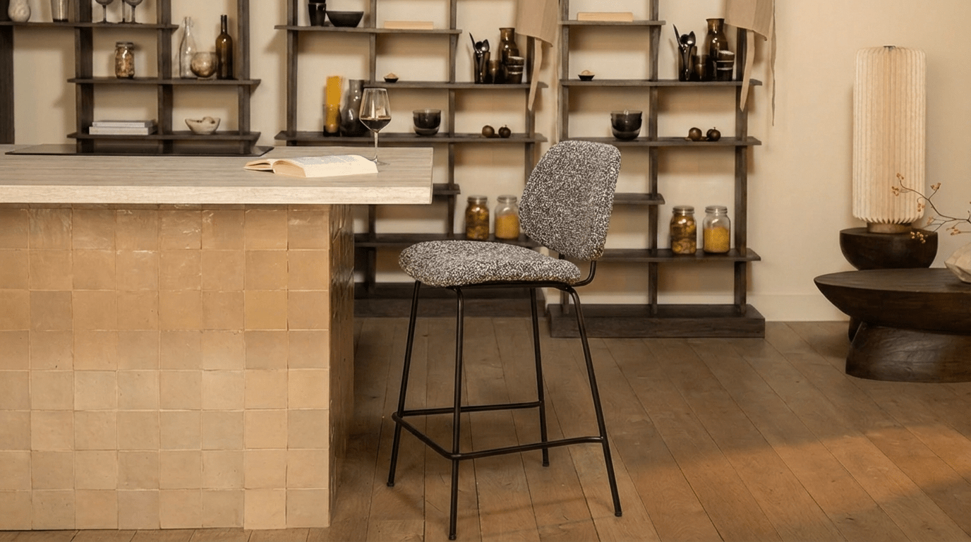 Tabouret de bar JON design en métal et tissu - TRUST INDUSTRIE - Taupe - 
