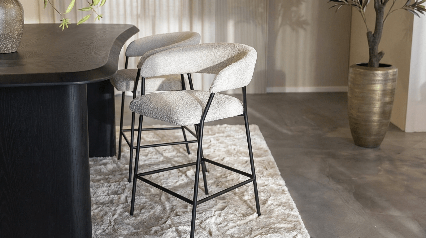 Tabouret de bar LUKA beige design en tissu et métal - TRUST INDUSTRIE - 