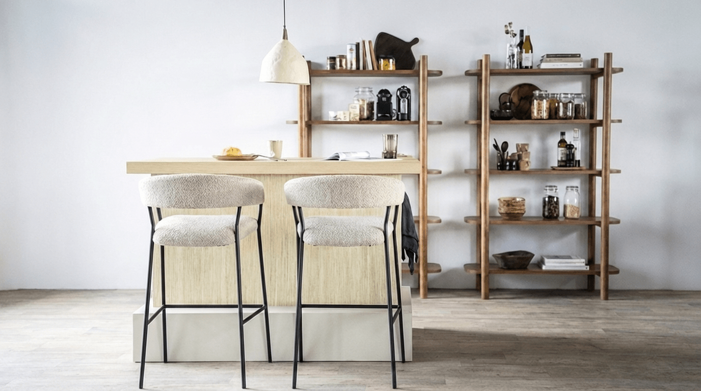 Tabouret de bar LUKA beige design en tissu et métal - TRUST INDUSTRIE - 