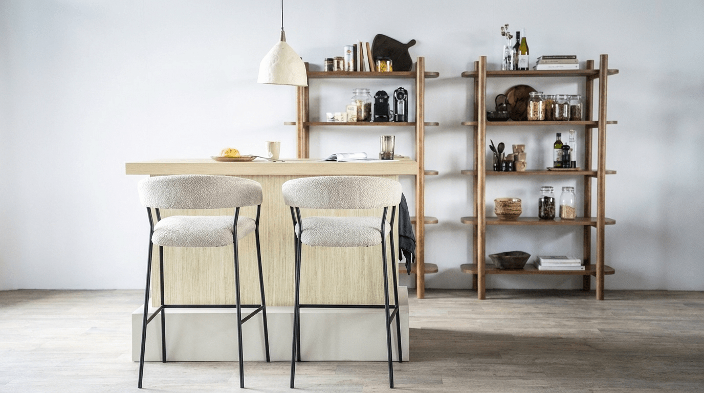 Tabouret de bar LUKA beige design en tissu et métal - TRUST INDUSTRIE - 