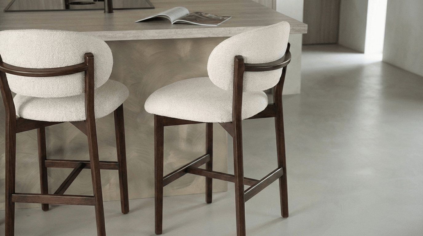 Tabouret de bar MIKKY design en bois et tissu - TRUST INDUSTRIE - Beige - Marron - 