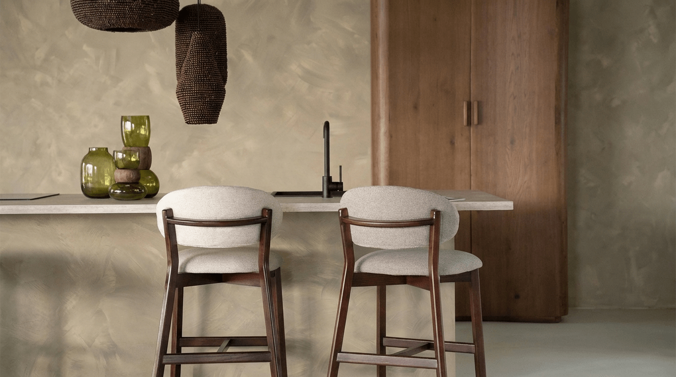 Tabouret de bar MIKKY design en bois et tissu - TRUST INDUSTRIE - Taupe - Marron - 