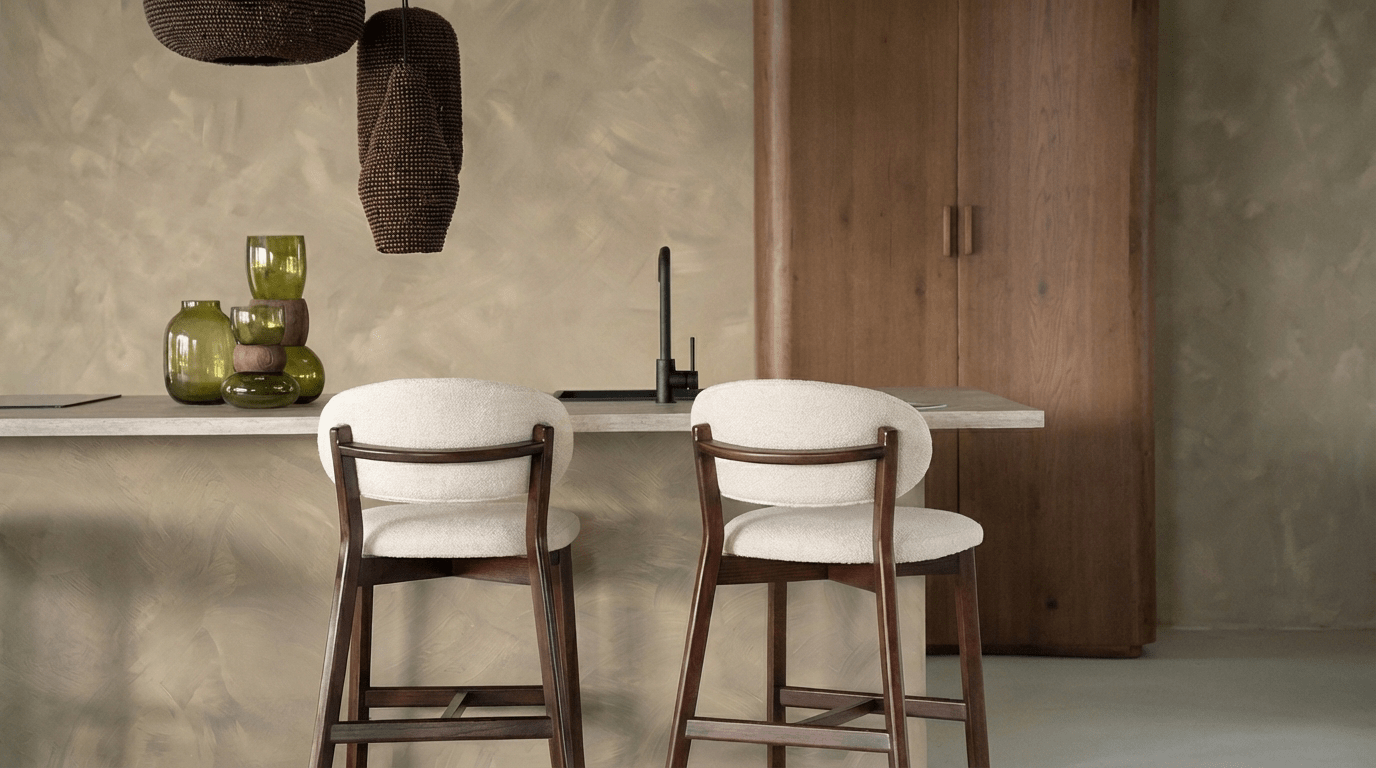 Tabouret de bar MIKKY design en bois et tissu - TRUST INDUSTRIE - Beige - Marron - 
