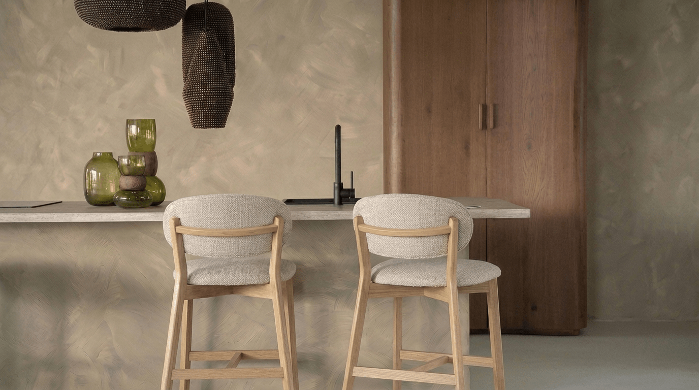 Tabouret de bar MIKKY design en bois et tissu - TRUST INDUSTRIE - Taupe - Beige - 